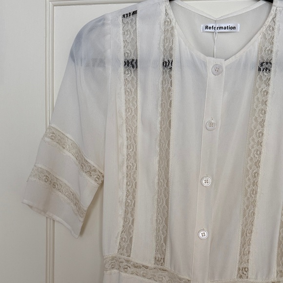 Reformation Surrey Ivory Lace Trim Dress - Picture 2 of 4